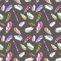 Feathers pattern for wallpaper design. Watercolor seamless background.