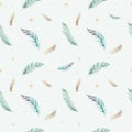 Feathers pattern. Watercolor elegant background. Watercolour color organic design print. Seamless repeating colour boho
