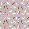 Feathers pattern. Watercolor seamless background.