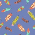 Feathers seamless pattern in boho style. Vector graphics Royalty Free Stock Photo