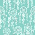 Feathers seamless pattern with dream catchers. Vector tribal ethnic background. Vintage ornament. Indian boho design. Royalty Free Stock Photo