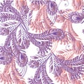 Feathers seamless pattern in oriental style in pastel colors. De Royalty Free Stock Photo