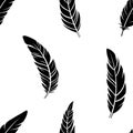 Feathers silhouettes seamless vector pattern isolated on white background Royalty Free Stock Photo