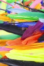 Feathers texture. Beautiful colored vibrant bird feather photo as background. Colorful feather pattern. Royalty Free Stock Photo