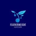 Featherweight Sound Studio Abstract Vector Sign, Emblem or Logo Template. Note with Feather Silhouette. Easy Listening