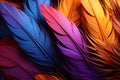 Feathery allure, firebird pattern of colorful feathers on bright background