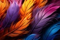 Feathery allure, firebird pattern of colorful feathers on bright background