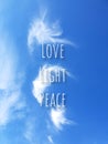Love, light, peace, angelic cloud in shades of blue and white
