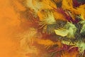 Feathery background of greens and oranges and black - great for Halloween or other ocassions - fades to orange on one side -