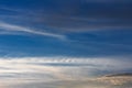 Feathery curls Kelvin-Helmholtz. Kelvin, Helmholtz instability clouds wavy on a blue sky Royalty Free Stock Photo