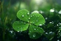 Feature a closeup of a dewcovered clover leaf. Generative ai Royalty Free Stock Photo