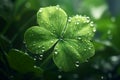 Feature a closeup of a dewcovered clover leaf. Generative ai Royalty Free Stock Photo