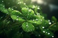 Feature a closeup of a dewcovered clover leaf. Generative ai Royalty Free Stock Photo