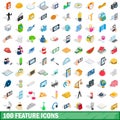 100 feature icons set, isometric 3d style Royalty Free Stock Photo