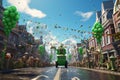 Feature a whimsical scene of a St Patricks Day