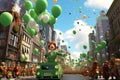 Feature a whimsical scene of a St Patricks Day. Generative ai