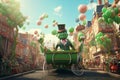 Feature a whimsical scene of a St Patricks Day. Generative ai