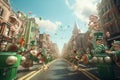 Feature a whimsical scene of a St Patricks Day. Generative ai
