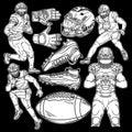 American Football Poses Pack Back and White Illustration