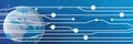 Features a blue-toned background with a globe on the left side, partially visible, suggesting a global connectivity concept. Royalty Free Stock Photo
