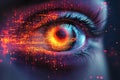 Closeup of Human Eye with Digital Circuitry Overlay, Detailed Eyelashes, Macro View Royalty Free Stock Photo