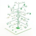 This features conceptual tree diagram with interconnected branches and nodes, representing network or system. design is minimalist Royalty Free Stock Photo