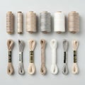 Features five spools in beige pale grey white and cream shades each with Royalty Free Stock Photo