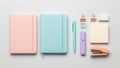 Features a pink notebook and a blue notebook both with elastic bands Royalty Free Stock Photo