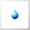 Features a single glossy blue water droplet centered on a square white Royalty Free Stock Photo