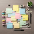 Featuring assorted pastel colored sticky notes in a grid pattern Royalty Free Stock Photo