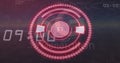 Featuring circular red gauge with segmented arcs showing numeric readout 57 on HUD, with code Royalty Free Stock Photo
