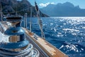 Featuring a  closeup shot of the winch on board, with its shiny chrome surface reflecting light and a white rope wrapped around i Royalty Free Stock Photo
