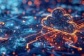 Featuring a cloud technology background with circuit board, blue color theme, glowing cloud icon on the right side, high resoluti Royalty Free Stock Photo