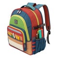 Colorful children\'s backpack with multiple pockets and compartments on a white background Royalty Free Stock Photo
