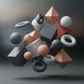 Featuring cubes spheres pyramids and toruses in muted shades of gray Royalty Free Stock Photo