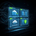 Featuring four icons representing cloud computing and data managemen Royalty Free Stock Photo