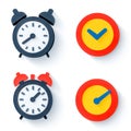 Alarm clocks and check mark icons on transparent background Royalty Free Stock Photo