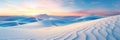 featuring fresh ski tracks on a snowy slope at sunrise, with warm oranges and cool blues blending in the sky. Royalty Free Stock Photo