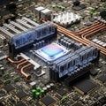 Featuring a glowing central processing unit (CPU) surrounded by Royalty Free Stock Photo