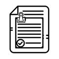 Featuring Icon for document search, black and white color scheme, simple line drawing style.