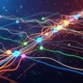 Featuring interconnected, colorful nodes and lines against a dark Royalty Free Stock Photo