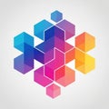 Featuring interlocking hexagons and cubes in a gradient of blue, Royalty Free Stock Photo
