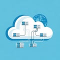 Featuring a large white cloud connecting several server racks via Royalty Free Stock Photo