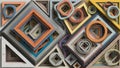 Featuring layered geometric shapes including squares circles and Royalty Free Stock Photo