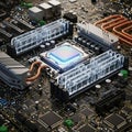 Featuring a lit-up central processing unit (CPU) surrounded by Royalty Free Stock Photo