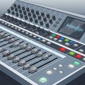 Featuring multiple faders and knobs for adjusting sound levels and Royalty Free Stock Photo