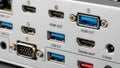 Featuring multiple ports. Visible ports include HDMI Out, USB 3.0, a Royalty Free Stock Photo