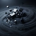 Featuring numerous black cubes of varying sizes floating amidst Royalty Free Stock Photo