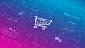 Featuring a shopping cart icon in the center, surrounded by circuit-l Royalty Free Stock Photo