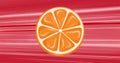 Featuring stylized orange slice floating in flat graphic design context with red streak patterns Royalty Free Stock Photo